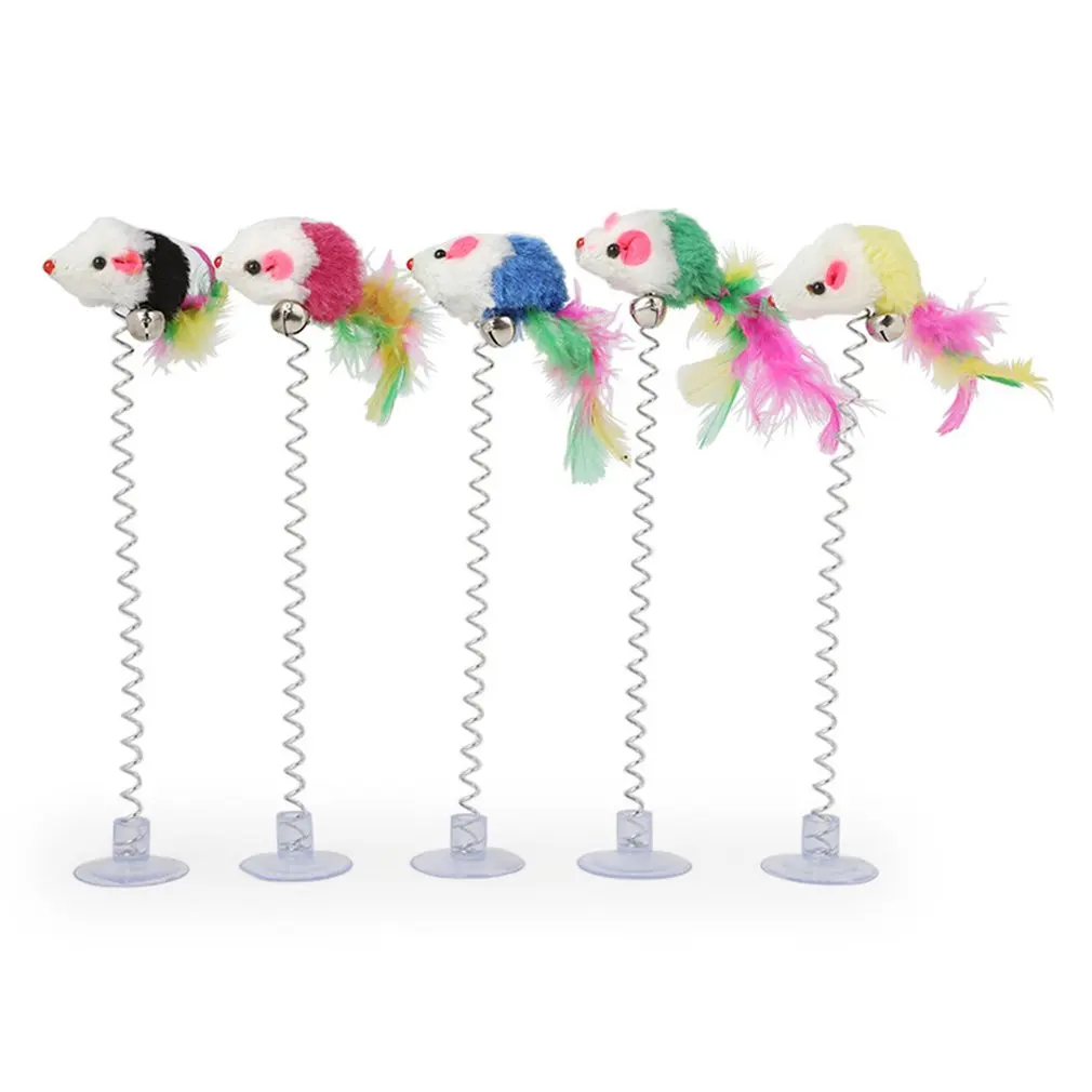 Cat toy colorful suction cup with bell spring mouse cat feather | Дом и сад