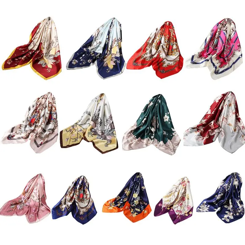 

Women Imitation Silk Square Scarf Elegant Floral Large Shawl Hair Scarf Bandana N58F
