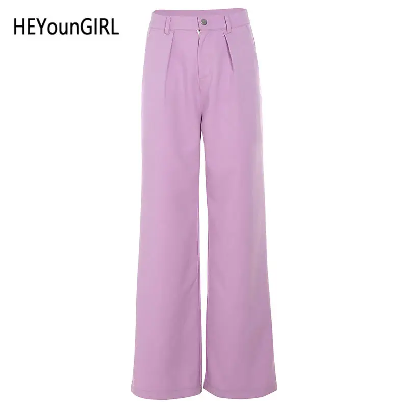 HEYounGIRL фиолетовые повседневные свободные брюки женские широкие брюки с высокой талией Капри Harajuku уличная одежда костюм брюки женские карманы - Цвет: Лаванда