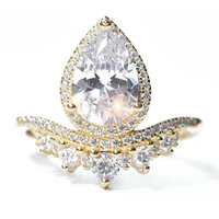 new fashion womens large water drop crystal ring luxury delicate headdress size 5 10