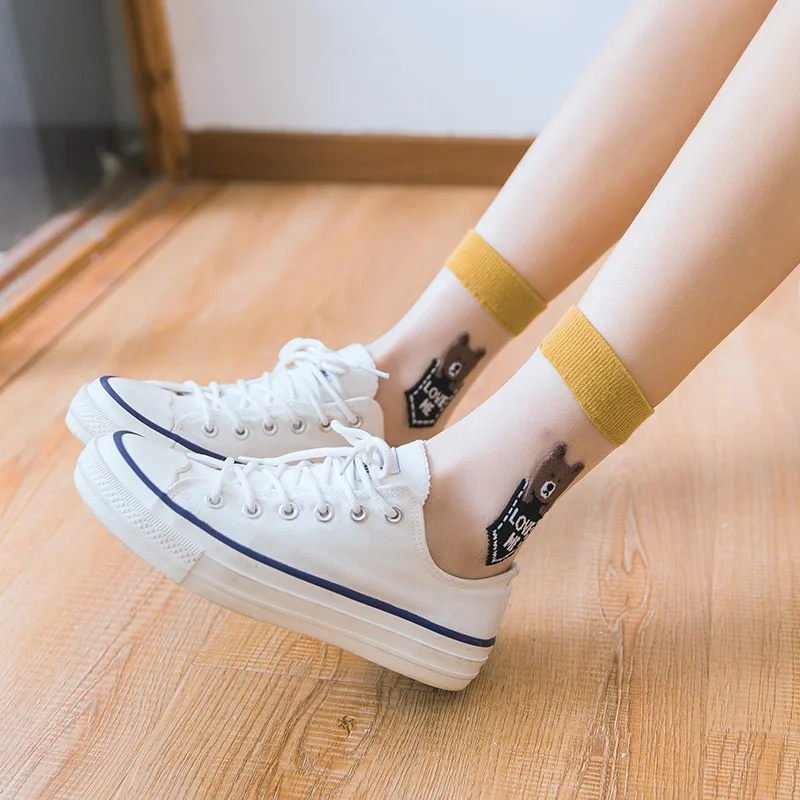 

Causal Fashion Socks 2020 New Style Transparent Glass Silk WOMEN'S Socks Small Flower Avocado Socks