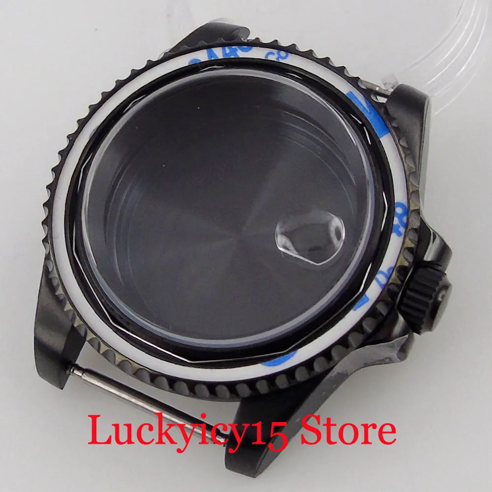 

fit NH35A NH36A Black PVD 40mm Watch Case Unidirectional Bezel Ring Sapphire Crystal/Domed Glass