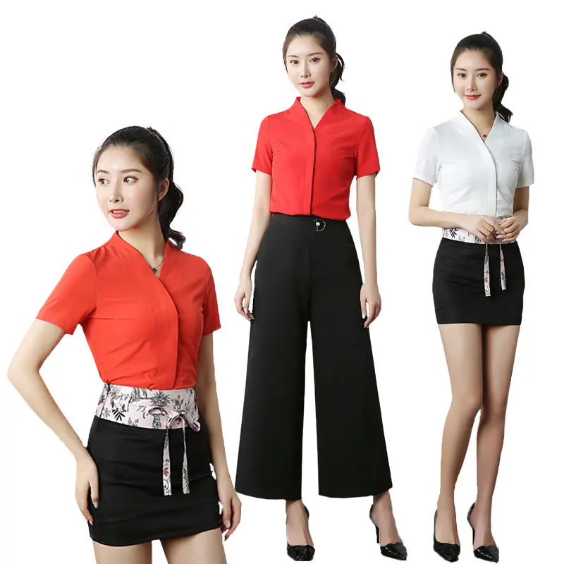 High quality women's beauty salon uniform Hotel Work Clothes Foot Bath Sauna Massage Uniform Stewardess Dress Set Wholesale |
