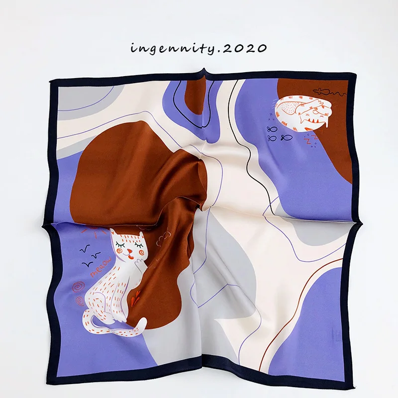 

2021 New Women Neck Hair Hijab Foulard 100% Pure Twill Silk Scarf Square Headband Fashion Print Neckerchief Scarves Bandana