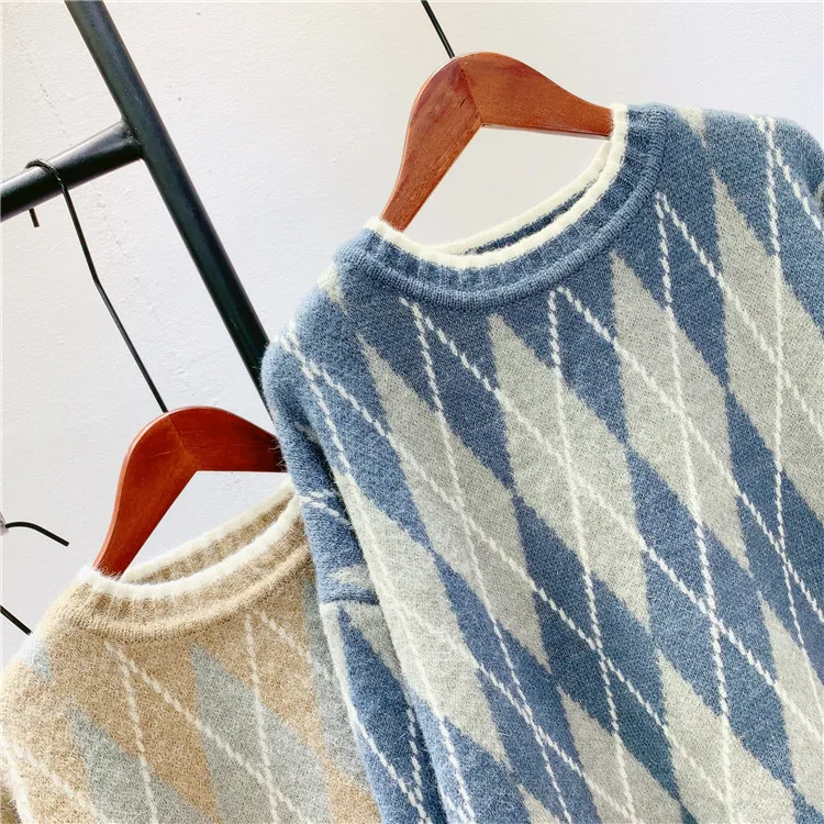 

2021 Autumn Women Striped Pullovers Vintage Long Sleeve O-Neck Women Knitting Loose Styel Warm Sweater