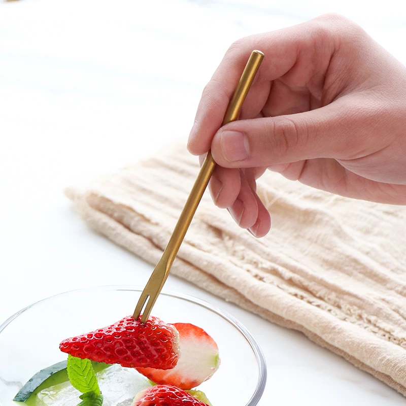 Милые фруктовые вилки из нержавеющей стали для детей, двухшиповые вилки для закусок, десертов, столовые приборы для дома и кухни.