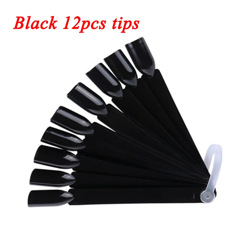 black 12pcs 1 Набор накладных наконечников для ногтей натуральный прозрачный черный веер палец полная карта дизайн ногтей Дисплей Практика УФ гель лак Инструменты Аксессуары для маникюра - Цвет: black 12pcs
