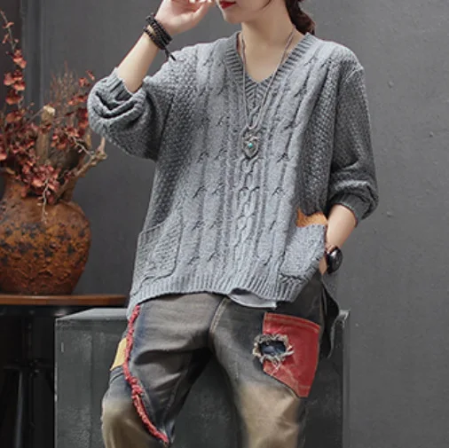 Женский свитер осень зима Ретро свободные вязаные пуловеры 2019 новые женские топы