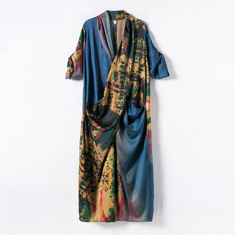 Имитация шелка платье Большие размеры для женщин Высокое качество цветочный