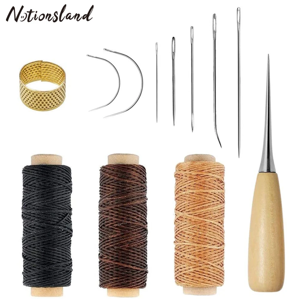 

12pcs Hand Stitching Leather Craft Kit Starter Tools Set Hand Sewing Needles Waxed Thread Awl Sewing Supplies for Leather Repair
