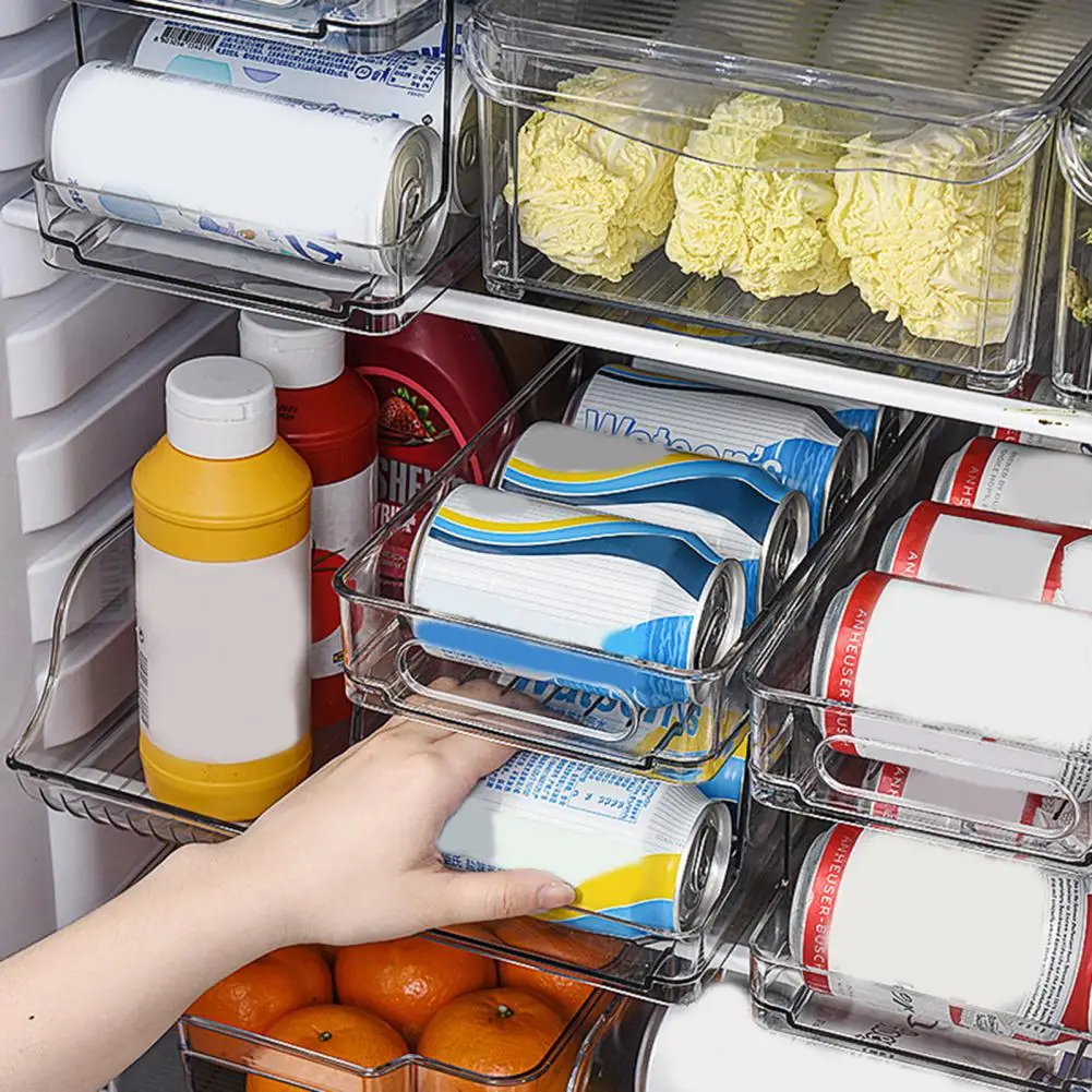 

2-Tier Rolling Refrigerator Organizer Bins Soda Can Beverage Bottle Holder For Fridge Kitchen Plastic Storage Rack Container
