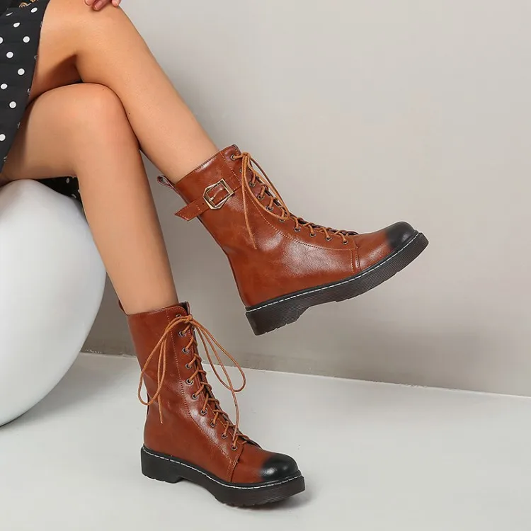 

Брендовая женская обувь, ботинки на среднем каблуке с круглым носком, женская зимняя обувь, модные ботинки до середины икры, большой размер ...