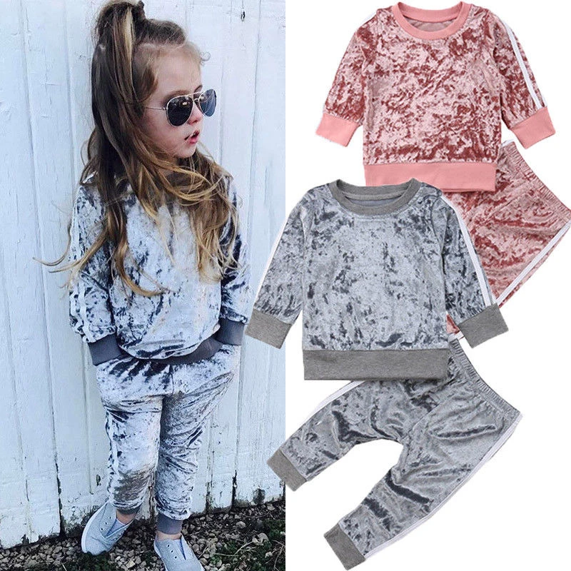 Детский Бархатный спортивный костюм для девочек комплект одежды из 2 предметов