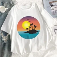 womens t shirt summer creative beach scenery print harajuku graphic t shirt fashion womens t shirt round neck short sleeve