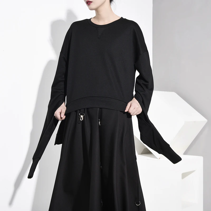 DEAT свободный крой черный ассиметричный выдалбливают толстовка новинка круглый