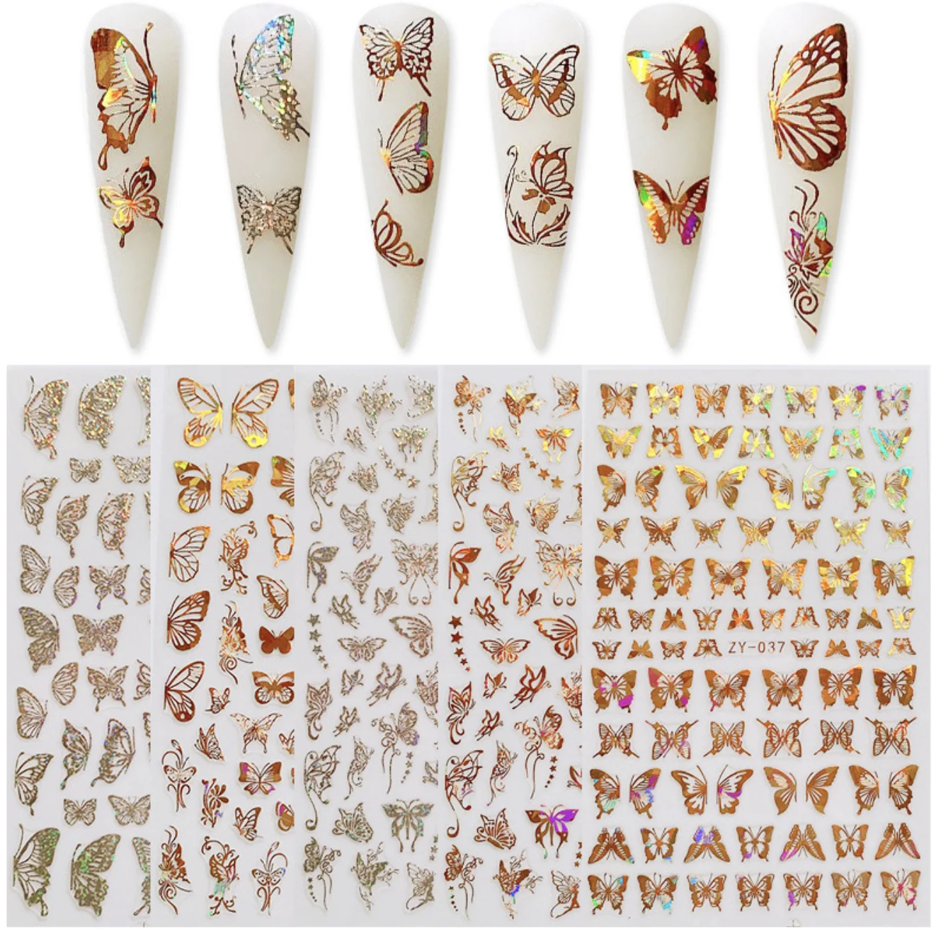 

1Pc Hollow Out Butterfly Manicure Bronzing Laser Stickers 3D Stereo Nail Art Decal Decoration Tool Holographics Transfe Shimmer
