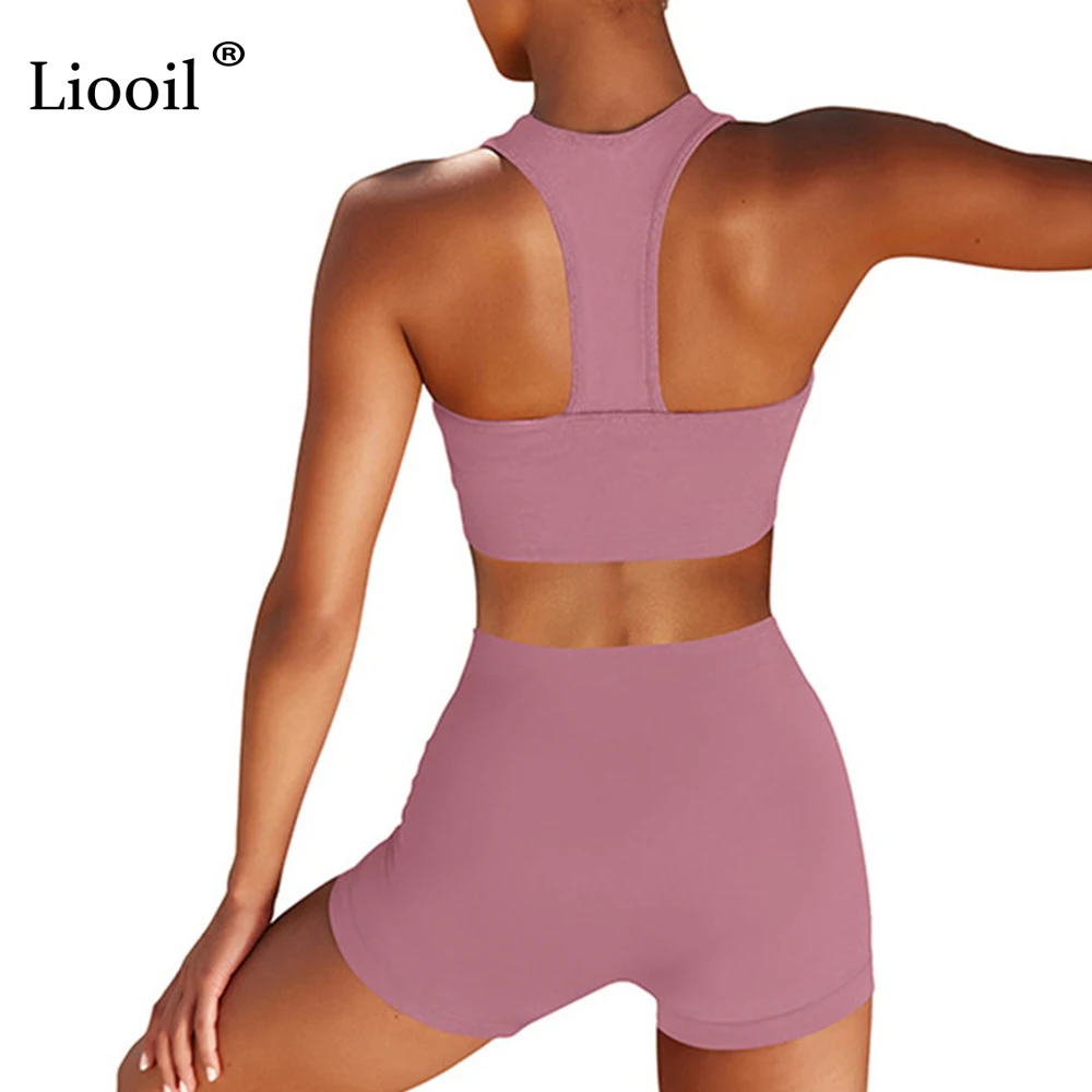 

Liooil Two Piece Tight Outfits Set Sexy Tank Tops And Shorts 2021 Sleeve O Neck Women Tracksuits 2pcs Jogger Suit Black Red Sets