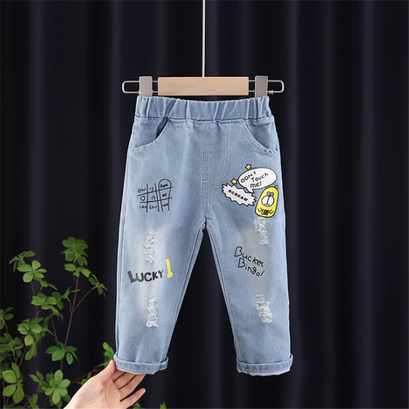 

Autumn Spring cartoon pictures 2021 Baby Boys Girl Jeans Pants Kids Clothes Cotton Casual Children Denim Trousers