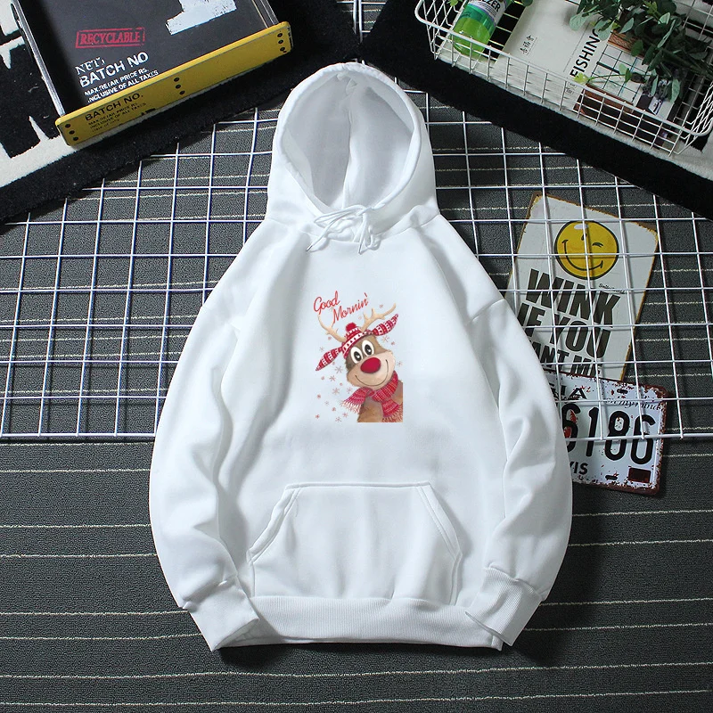 

Cute Good Morning Christmas Reindeer 1 Women Hoodies Casual Harajuku Printed Hoodie Autumn Female Women Long Sleeve Clothing