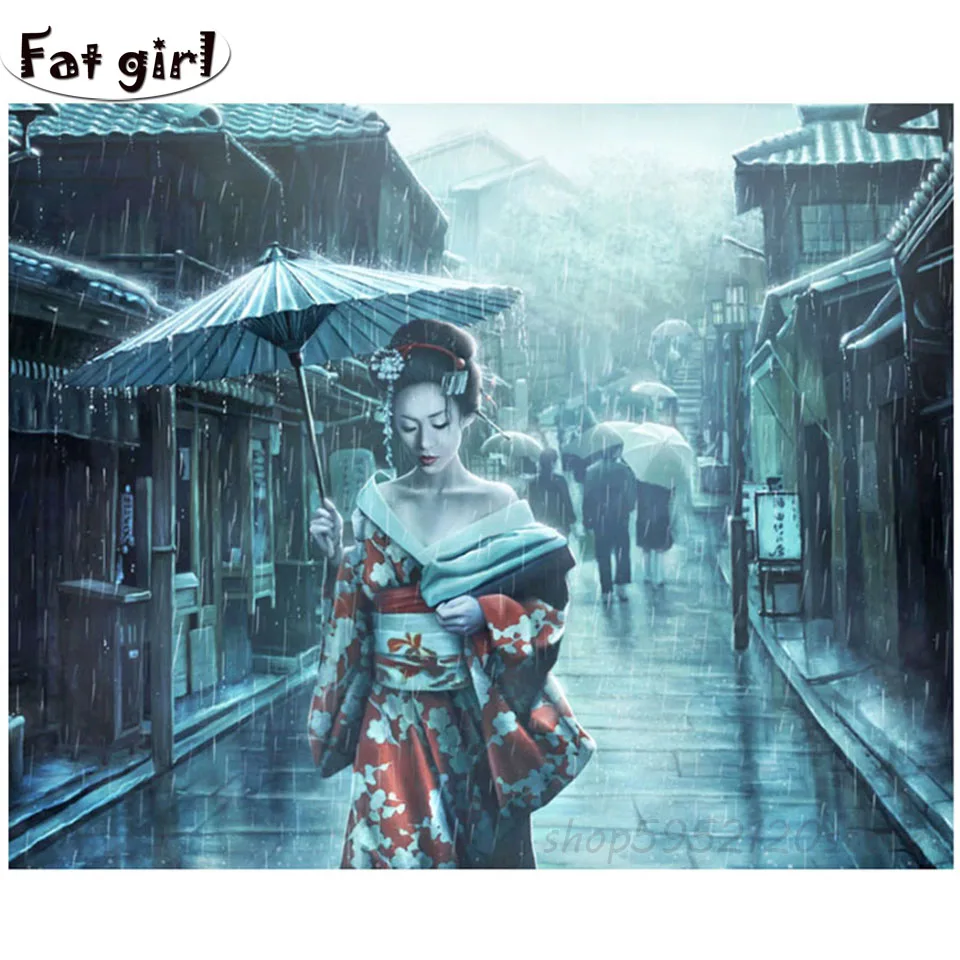 Алмазная вышивка 5D сделай сам с изображением японской женщины улицы дождя наборы