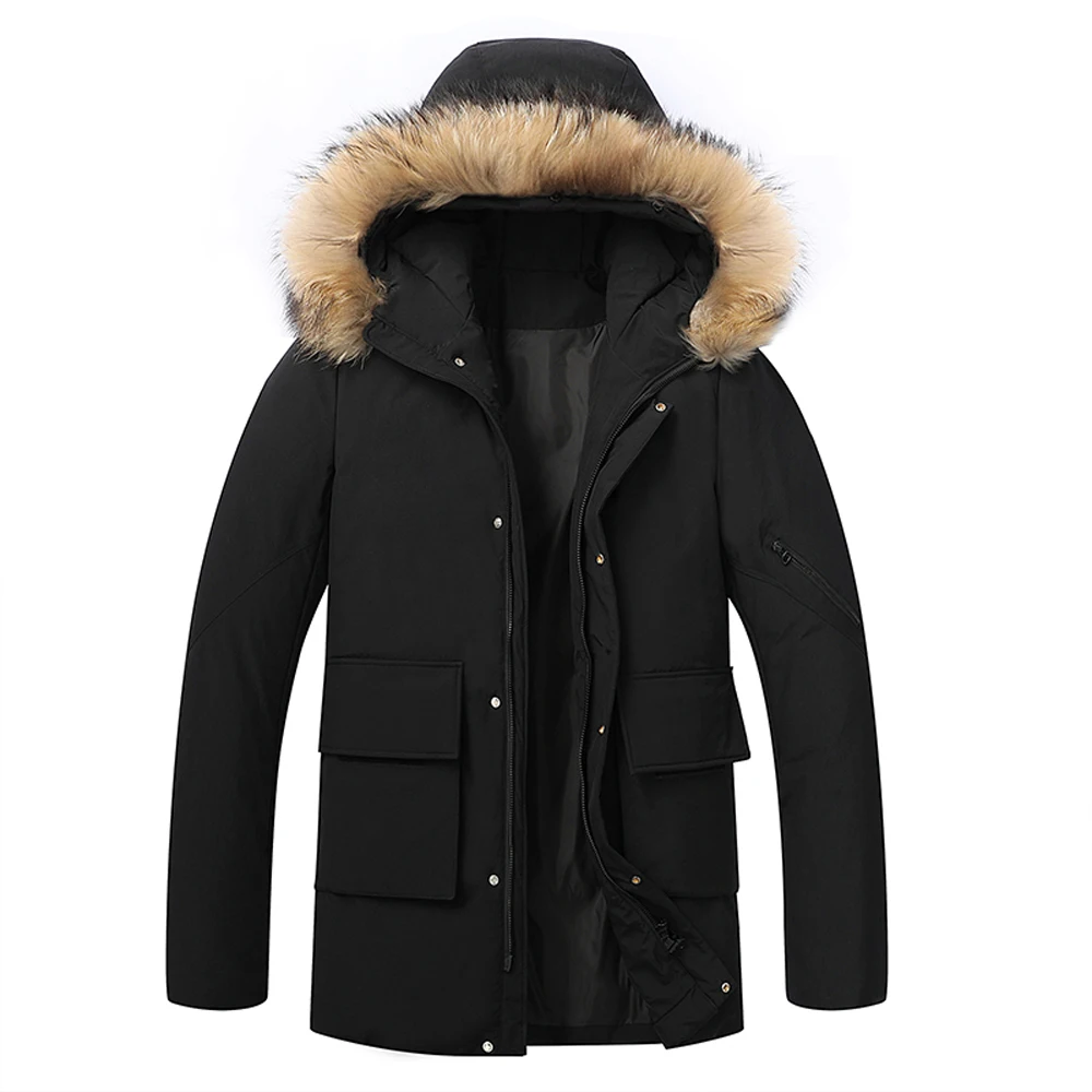 

Winter Jacket Men's Thicken Parka Mid-Long Coat New Fur Collar Hooded Windproof Warm Outwear Male Fashion Style Overcoat