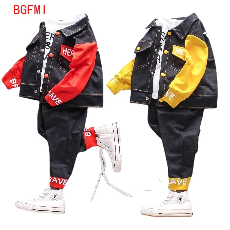 

Toddler Baby Girls Boys Handsome Clothing Sets Spring Fall Kid Denim Outfits Coat+T-shirt+Pants 3pcs Tracksuit Clothes Sport Set