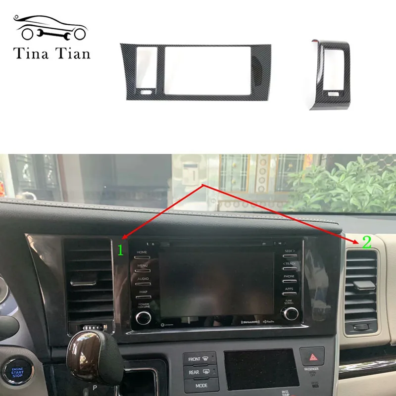 Carbon Fiber Color Center Control Navigation Frame Panel Cover Fit For Toyota Sienna 2015 2016 2017 2018 2019 2020 Accessories