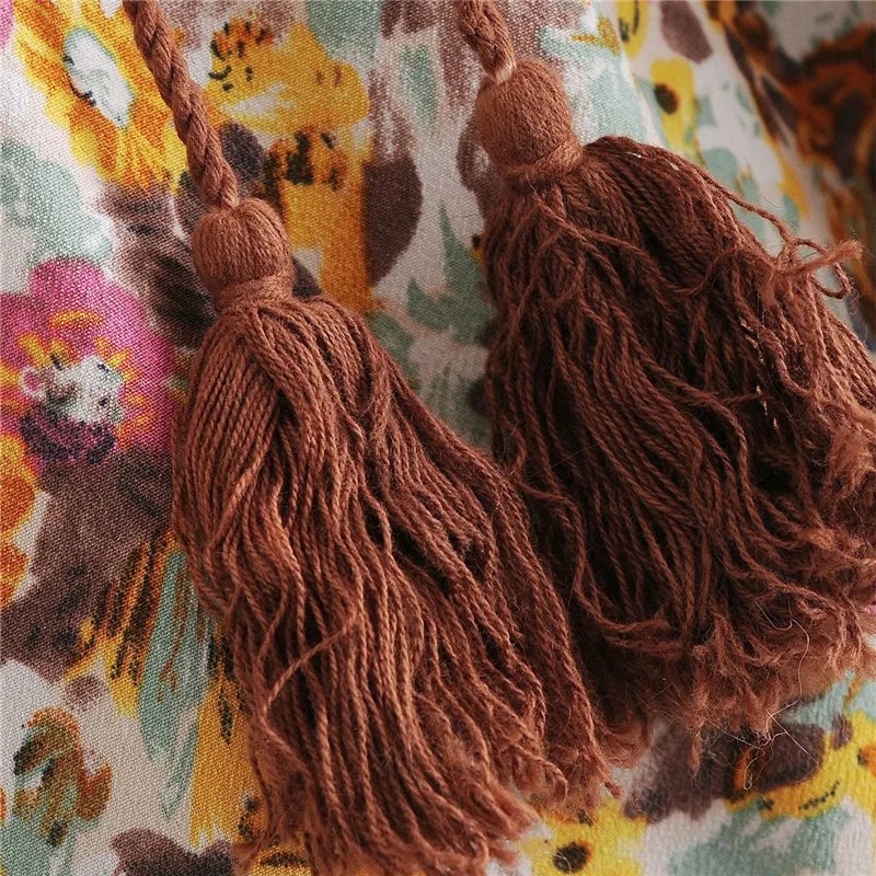 

PUWD Casual Woman Loose Flower Print Mini Dress 2021 Spring Fashion Ladies National Style Dresses Female Elegant Beach Dresses