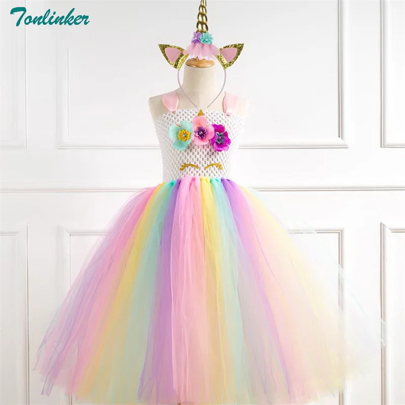 Платье для девочек костюм единорога необычные рождественские детские радужные