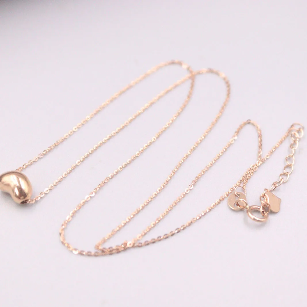 

Au750 Real 18K Rose Gold Chain Neckalce For Women Female Rolo Gold Necklace Loving Heat Bean Pendant 18K Gold Jewelry