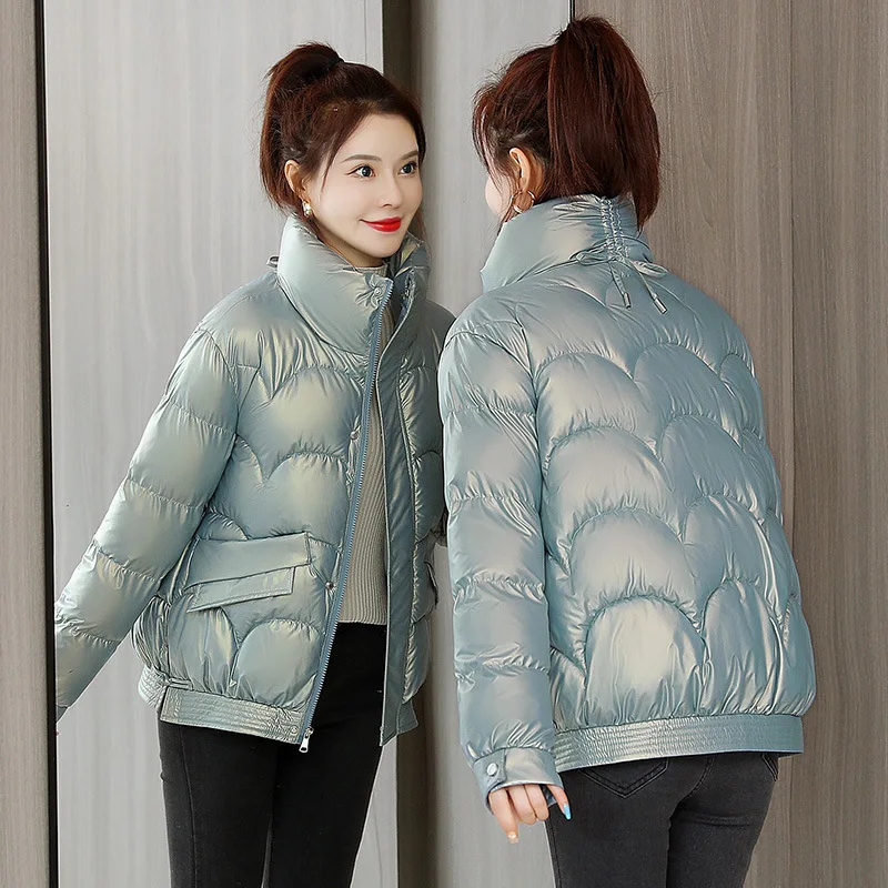 

Women Thickened Short Hooded Oversize Parkas Puffer Jackets 2021 Winter Long Sleeve Buttons Pockets Female Warm Coat