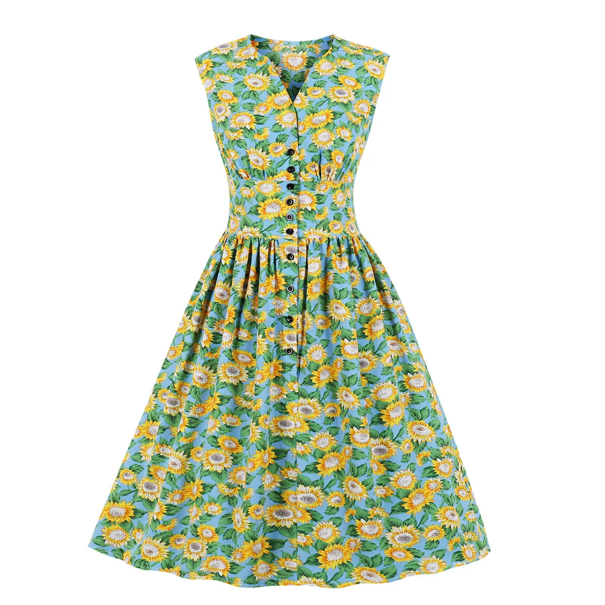 Женское летнее платье без рукавов в стиле ретро с подсолнухом винтажное короткое