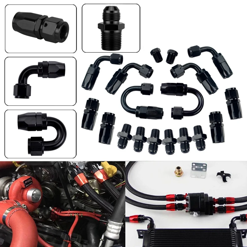 

Swivel Aluminum Hose End Adapter, Straight / 90/180 Degree, Oil Fuel Line NPT Connector SL10NPT-BK