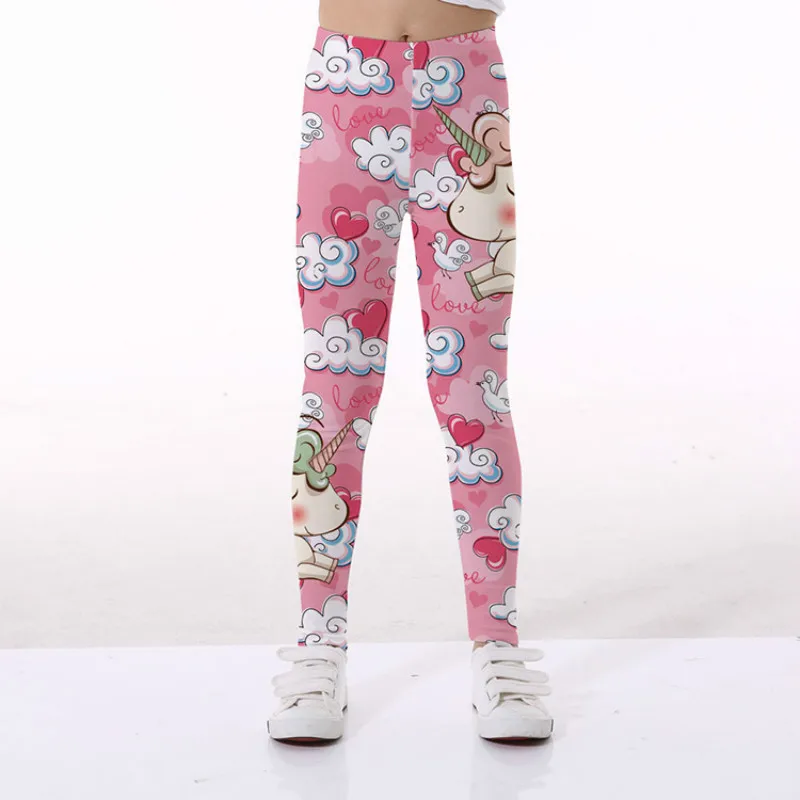 Детские брюки леггинсы для девочек эластичные Дышащие Мягкие штаны с принтом