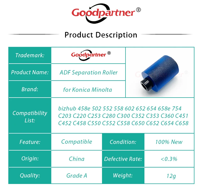 1X ADF разделительный ролик для Konica Minolta DF321 DF332 DF601 DF605 DF607 DF608 DF610 DF611 DF613 DF617 DF618 DF620 DF702