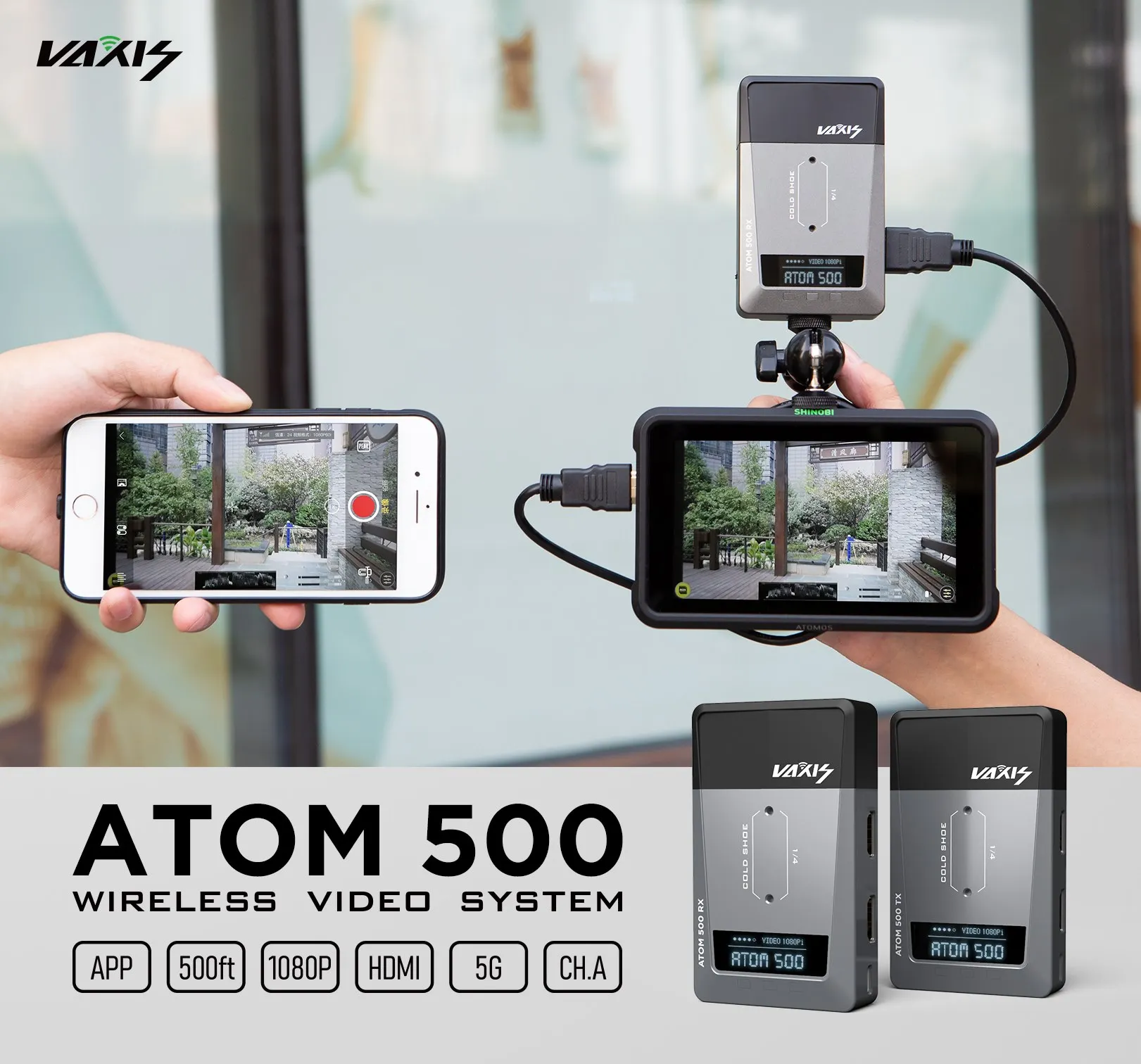 Vaxis ATOM 500 Dual HDMI Basic Kit Беспроводная система передачи 1080P HD изображение видео