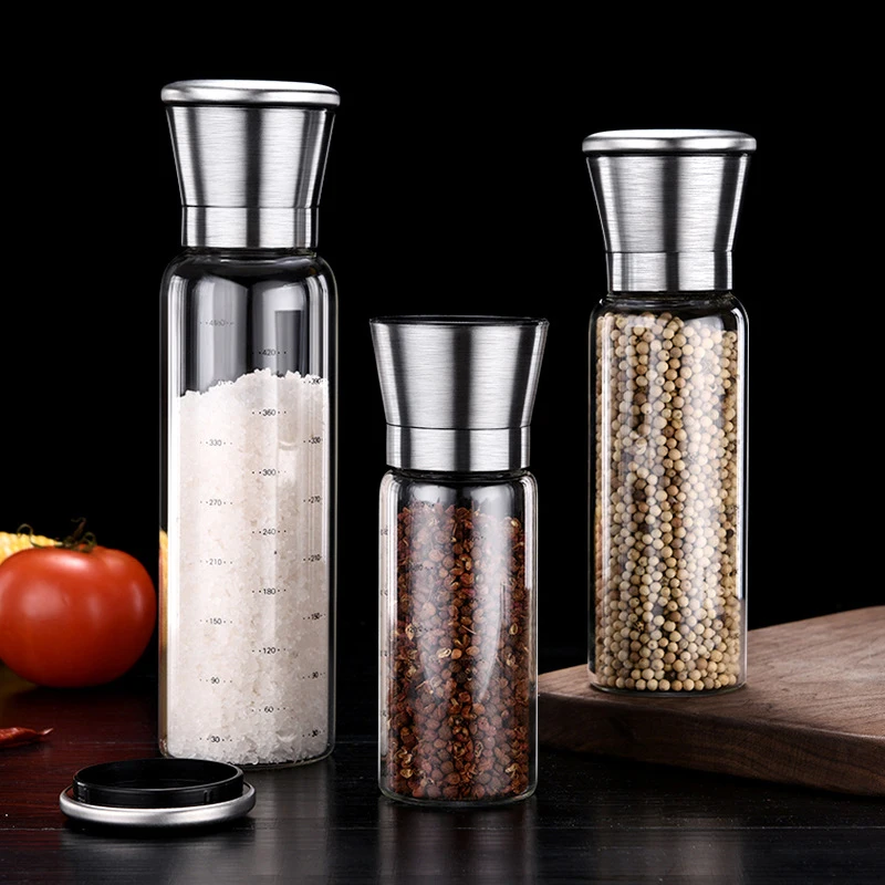 

304 Stainless Steel Spice Mill Manual Pepper Grinder, Coarseness Adjustable Ceramic Rotor Mill Grinders With Scale