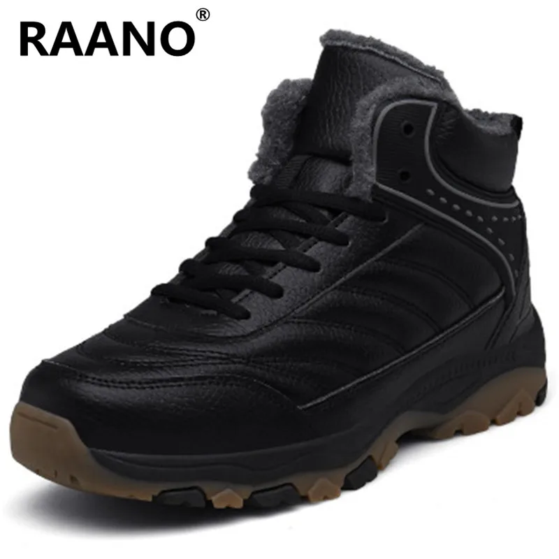 Мужские зимние меховые сапоги теплые кожаные ботильоны с плюшевой подкладкой