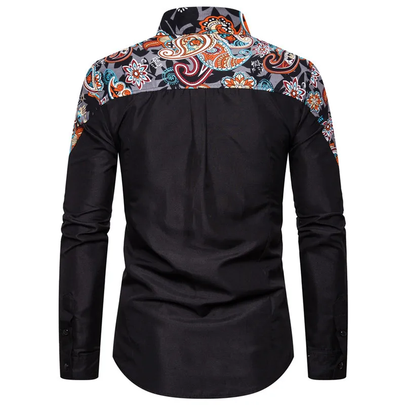 

2021 Spring Skinny Long Sleeve Shirts High Street Floral Patchwork Mens Fashion Clothing Long Sleeve Vintage Polyester