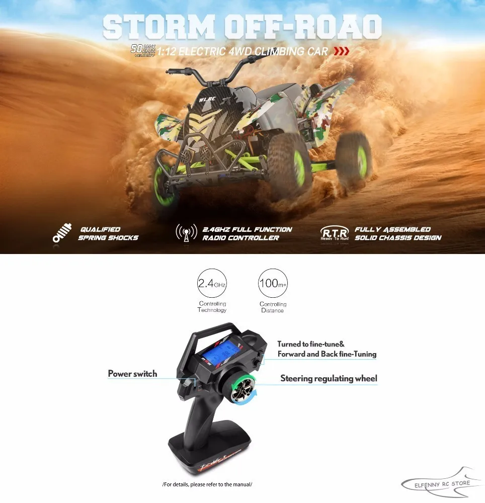 Оригинальные Wltoys 12428-A 1/12 2,4 г 4WD 50 км/ч электрические матовый внедорожные светодиодные фонари для мотоцикла дистанционное управление автомобильное транспортное средство с дистанционным управлением