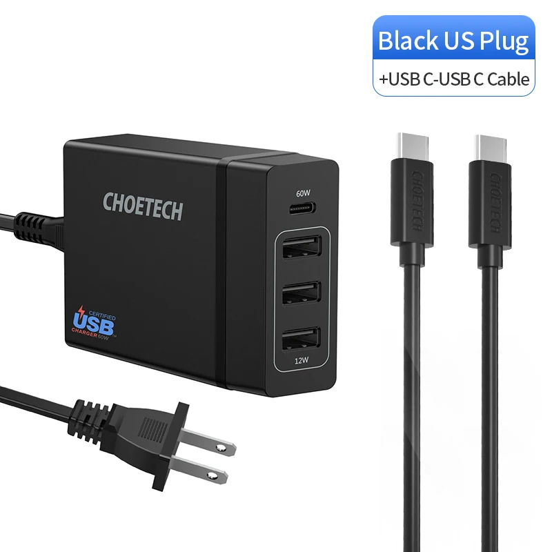 CHOETECH Мульти Usb зарядное устройство USB C 72 Вт 4 порта usb type C PD зарядное устройство станция type-C для MacBook Pro iPad Pro iPhone XS MAX huawei - Тип штекера: USCC