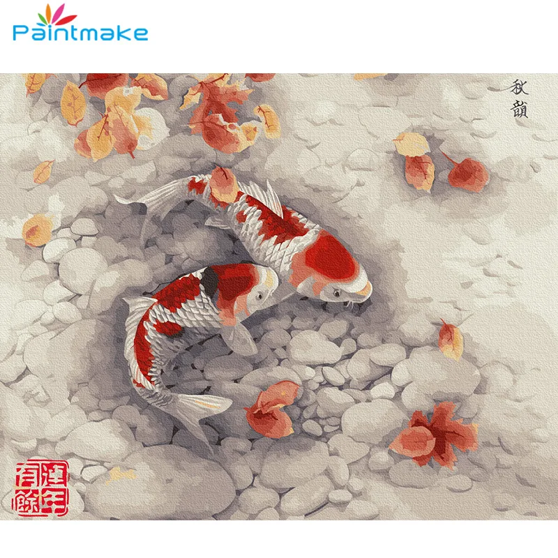 Paintmake Рисование животных DIY по номерам наборы для рисования Рыбное масло ручная роспись на холсте снег для домашнего декора художественные ...