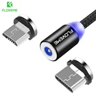 Магнитный USB-кабель FLOVEME, светодиодный кабель Micro USB Type-C 2A для Samsung A51 A71 S20 мобильный телефон, шнур для быстрой зарядки, Магнитный провод для передачи данных