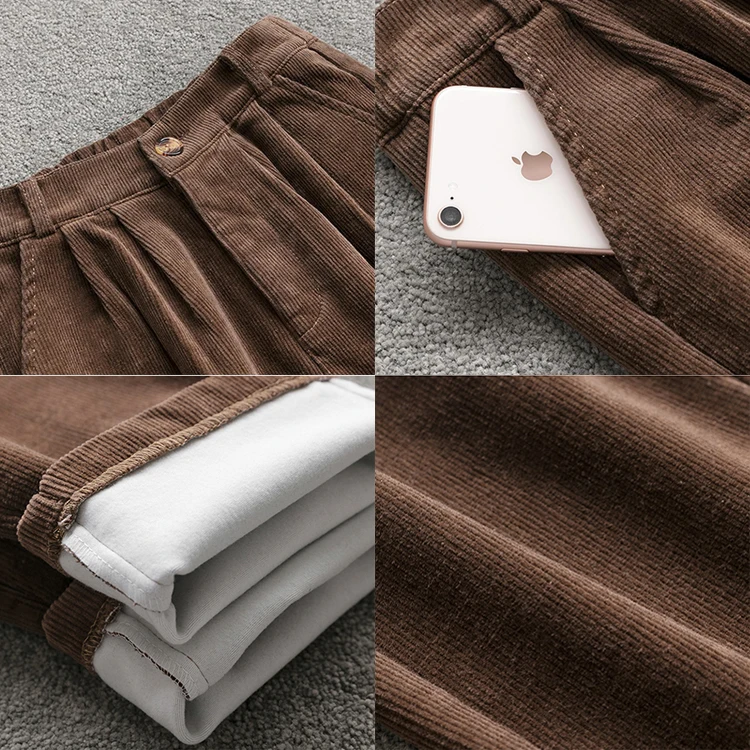 Женские вельветовые шаровары одноцветные высокие Свободные повседневные штаны