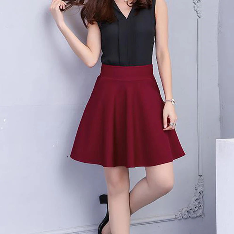 

Black Elastic Waist Textured Skirt Flare A Line Skirts Women Autumn High Waist Short Minimalist Skirt New Apparel Vintage Size