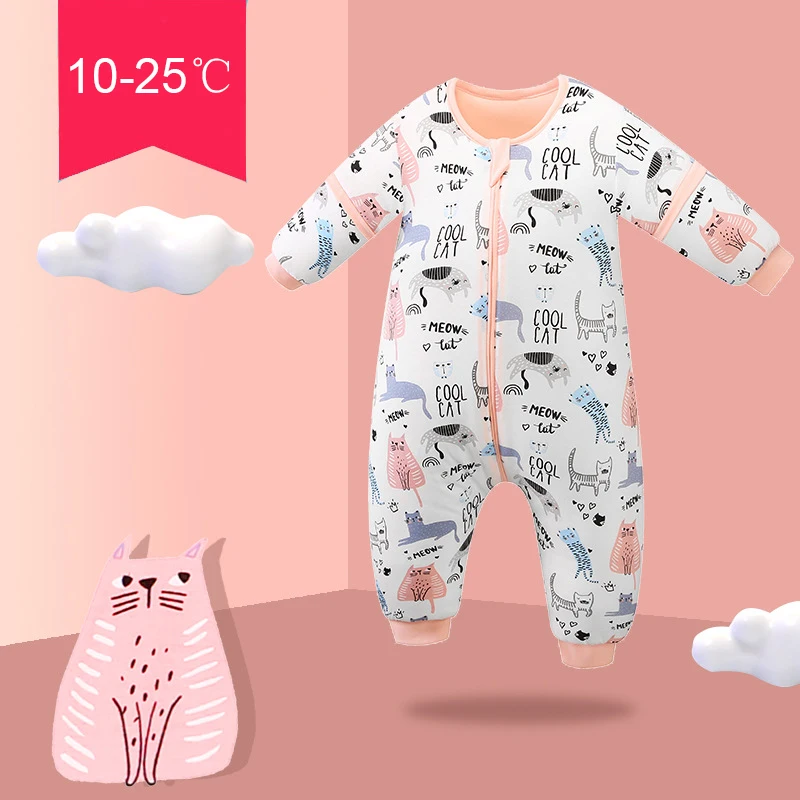 Winter Baby Sleeping Bag 6M-5T Kids Cotton Cartoon Pajamas Detachable Sleeve Sleepsack Toddler Boys Girl Split Leg Sleepwear