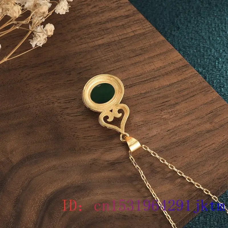 

Green Jade Gourd Pendant Women Natural Chalcedony Necklace Zircon Jewelry Gemstone Chinese Charm 925 Silver Gifts Amulet
