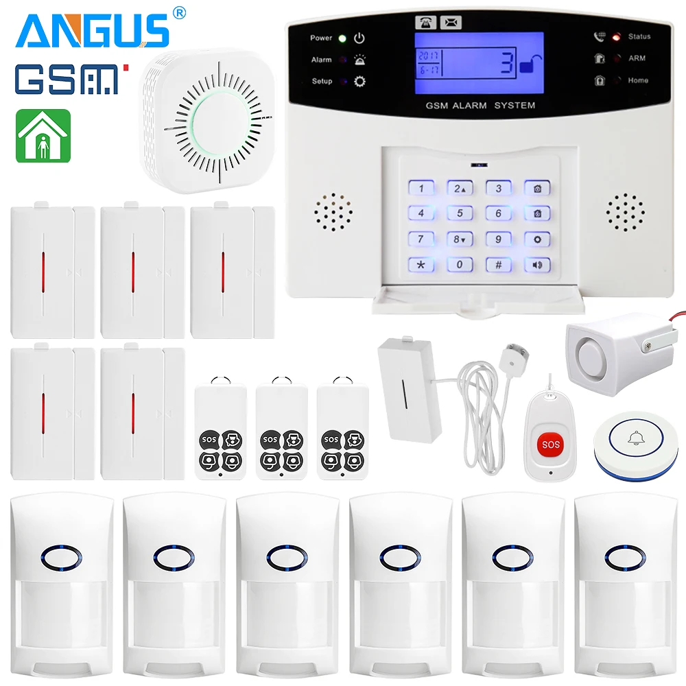 Angus 433Mhz GRPS GSM PSTN Smart Home Security Intruder Burglar Alarm System Wire & Wireless Intercom with 110db Siren for House