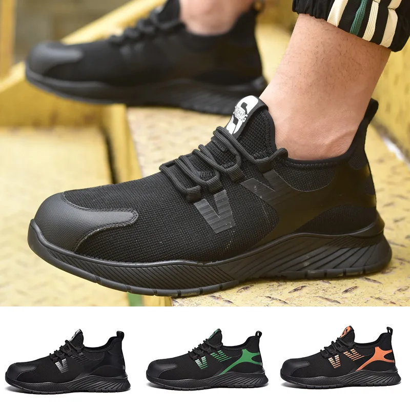 

Fashion Work Boots Men Safety Steel Toe Shoes Lace Up Anti Puncture Outdoor Sneakers New Plus Size Man Protective Working Shoes