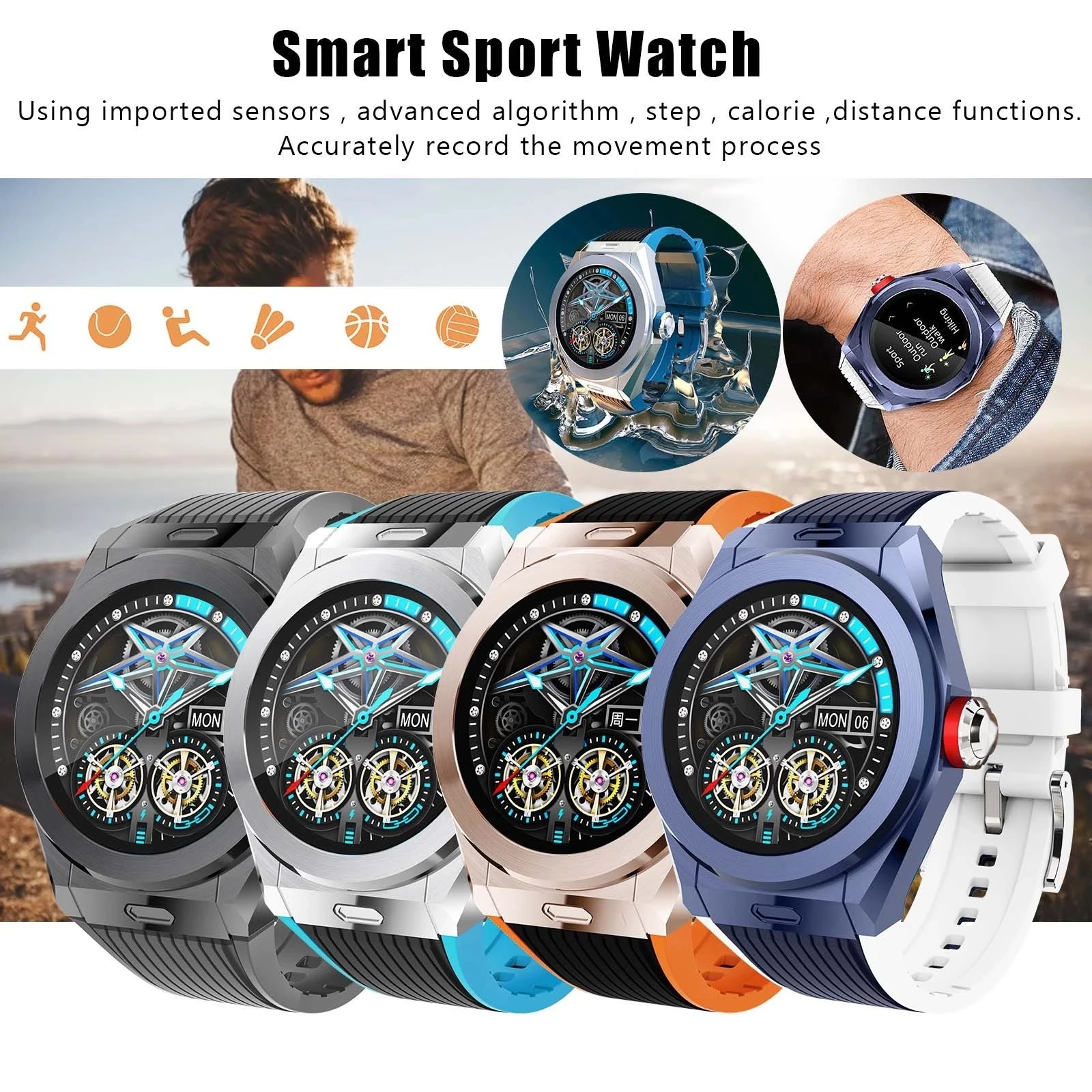 

GEJIAN high quality MV58 Temperature Measurement Heart Rate Music Player Call Bluetooth Smart Watch Fitness Tracker Smart watch